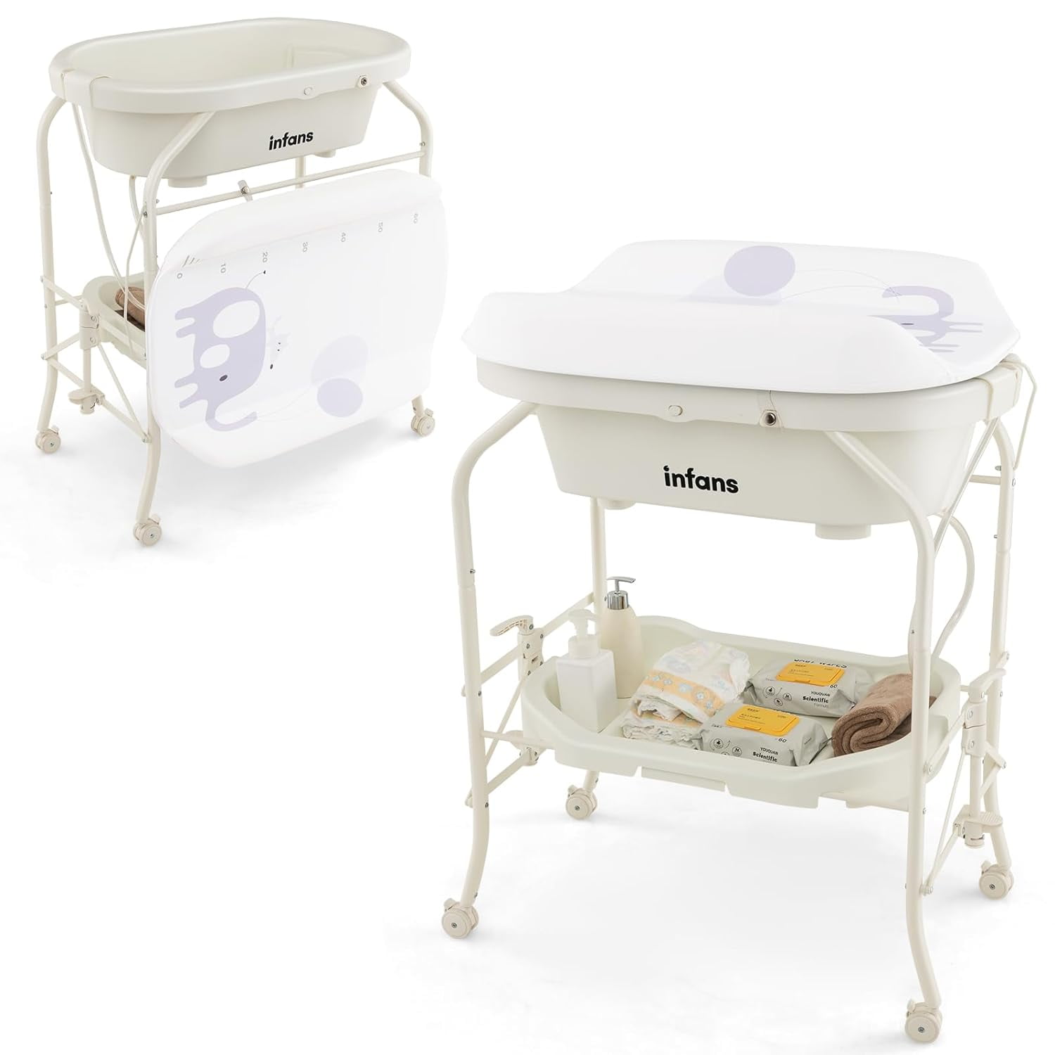 INFANS 2 in 1 Baby Changing Table with Bath Tub Unit, Folding Diaper