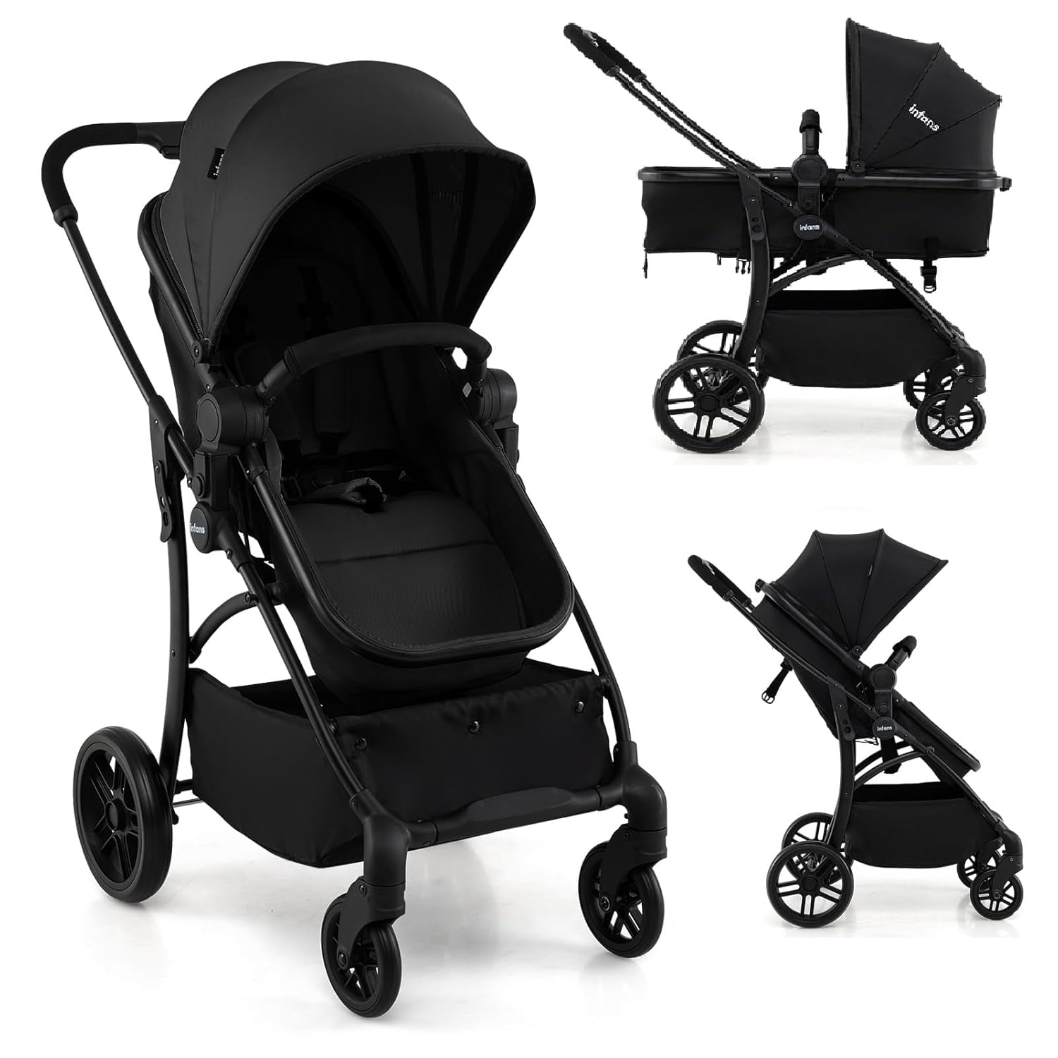 Car Seat Convertible Bassinet Stroller INFANS In Baby Stroller, Convertible  Stroller With Bassinet Reversible Seat Adjustable Backrest Canopy One Hand  Fold, Compact Toddler Pushchair