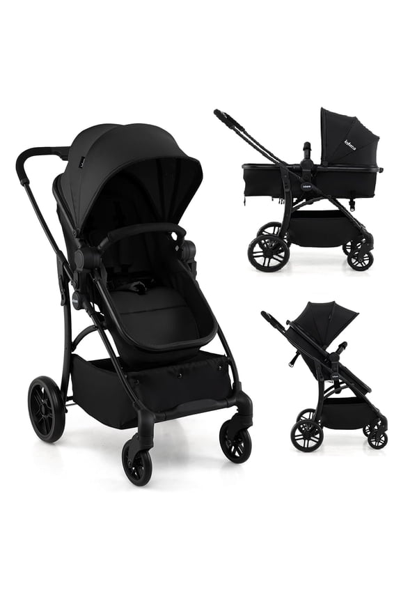 INFANS 2 in 1 Baby Stroller, Convertible Stroller with Bassinet Reversible Seat Adjustable Backrest Canopy One Hand Fold, Compact Toddler Pushchair for Kids Infants Newborns 0-36 Months