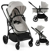 INFANS 2 in 1 Baby Stroller, Convertible Stroller with Bassinet Reversible Seat Adjustable Backrest Canopy One Hand Fold, Compact Toddler Pushchair for Kids Infants Newborns 0-36 Months