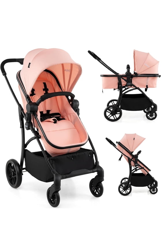 INFANS 2 in 1 Baby Stroller, Convertible Stroller with Bassinet Reversible Seat Adjustable Backrest Canopy One Hand Fold, Compact Toddler Pushchair for Kids Infants Newborns 0-36 Months