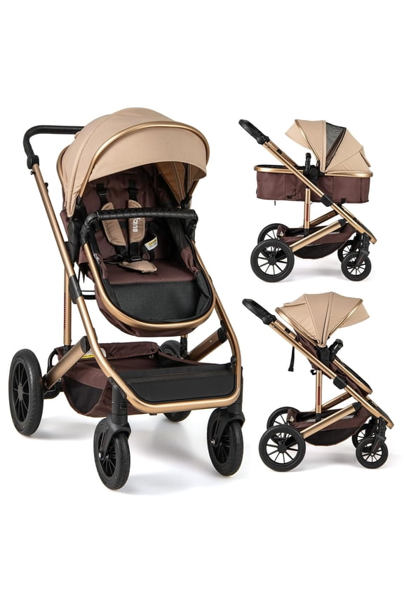 INFANS 2 in 1 Baby Stroller, Folding Newborn Pram Convertible Stroller Bassinet for Infant Foldable High Landscape Shock Absorption with Reversible Seat Aluminum Structure for Pushchair