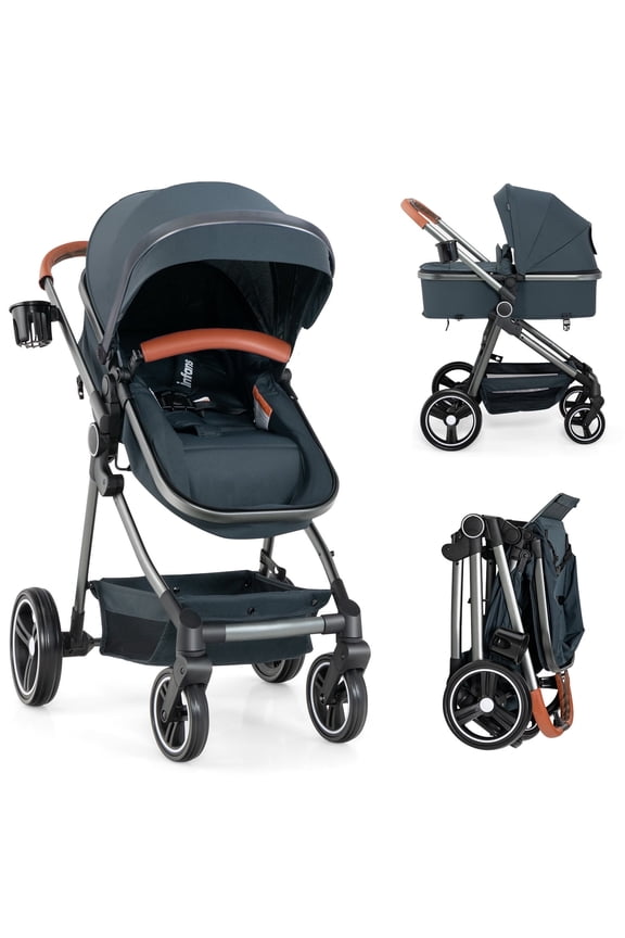 2 in 1 High Landscape Convertible Baby Stroller, Newborn Reversible Bassinet Pram, Foldable Pushchair with Adjustable Canopy, Aluminum Structure, 5-Point Harness for Infant Toddler