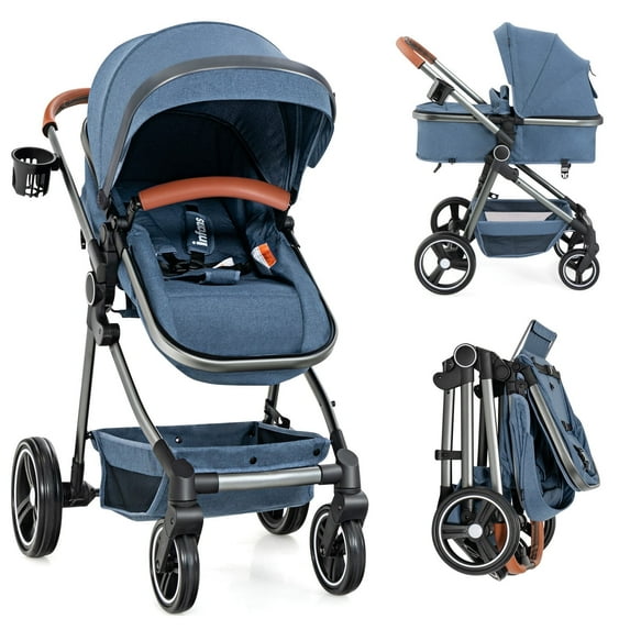 OLAKIDS 2 in 1 High Landscape Convertible Baby Stroller, Newborn Reversible Bassinet Pram, Foldable Pushchair with Adjustable Canopy, Aluminum Structure, 5-Point Harness for Infant Toddler