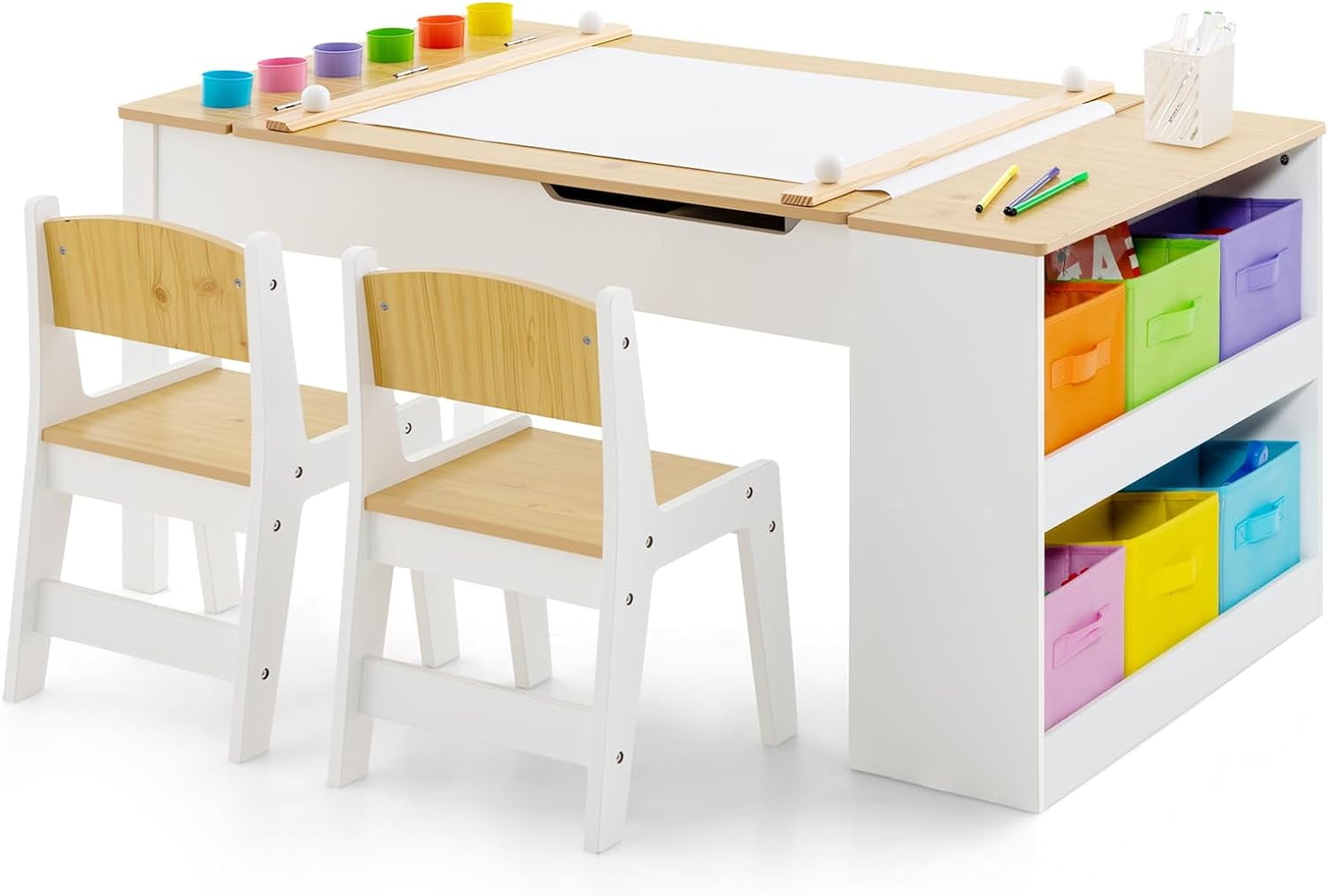 INFANS 2 in 1 Kids Art Table and Chair Set, Toddler Craft Play Wood