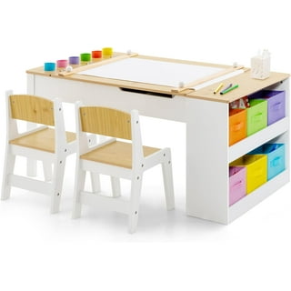 Kids Art Table and Chairs Set Craft Table with Large Storage Desk and  Portable Art Supply Organizer for children ages 8-12, 47L x 30W