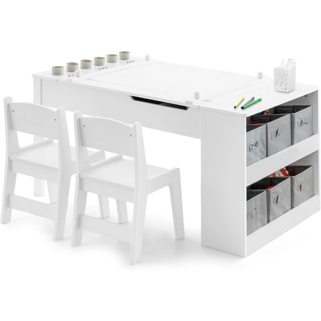 INFANS Kids Art Table and Chair Set, 2 in 1 Toddler Craft Play Activity