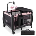 thumbnail image 1 of INFANS 3 in 1 Pack and Play, Portable Travel Baby Crib Bassinet with Detachable Mattress, Newborn Changing Table, Foldable Playpen with Carry Bag and 2 Wheels, 1 of 6