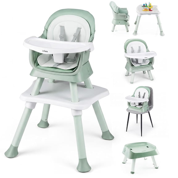 INFANS 8 in 1 Baby High Chair, Convertible Highchair for Babies and Toddlers, Infant Dining Booster Seat, Building Block Table, Kids Stool Table Chair Set with Removable Tray (Grey)