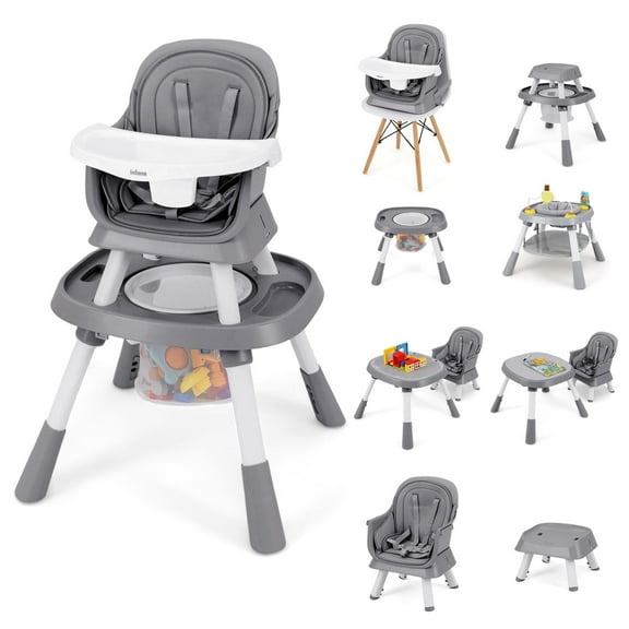 INFANS 9 in 1 High Chair, Convertible Baby Highchair for Babies and Toddlers, Table and Chair Set Building Block Infant Dining Booster Seat, Kids Stool with Activity Children Play Kitchen