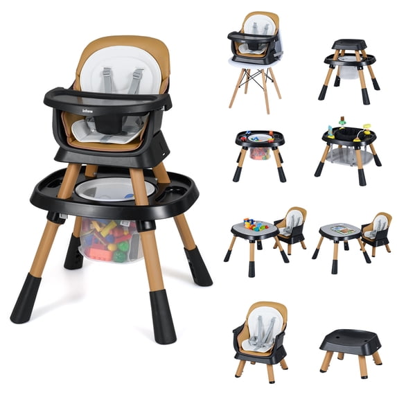 INFANS 9 in 1 High Chair, Convertible Baby Highchair for Babies and Toddlers, Table and Chair Set Building Block Infant Dining Booster Seat, Kids Stool with Activity Children Play Kitchen