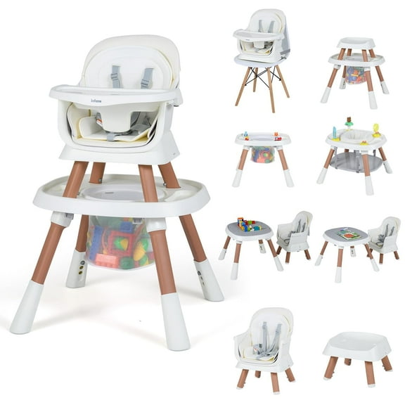 INFANS 9 in 1 High Chair, Convertible Baby Highchair for Babies and Toddlers, Table and Chair Set Building Block Infant Dining Booster Seat, Kids Stool with Activity Children Play Kitchen