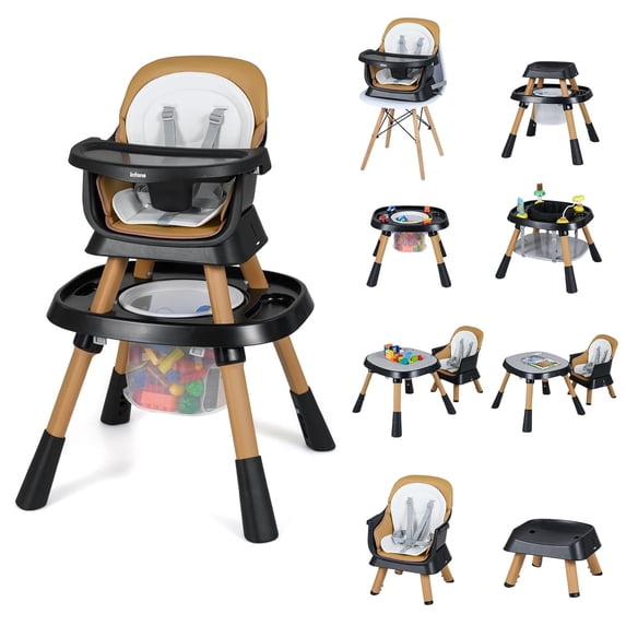 INFANS 9 in 1 High Chair, Convertible Baby Highchair for Babies and Toddlers, Table and Chair Set Building Block Infant Dining Booster Seat, Kids Stool with Activity Children Play Kitchen