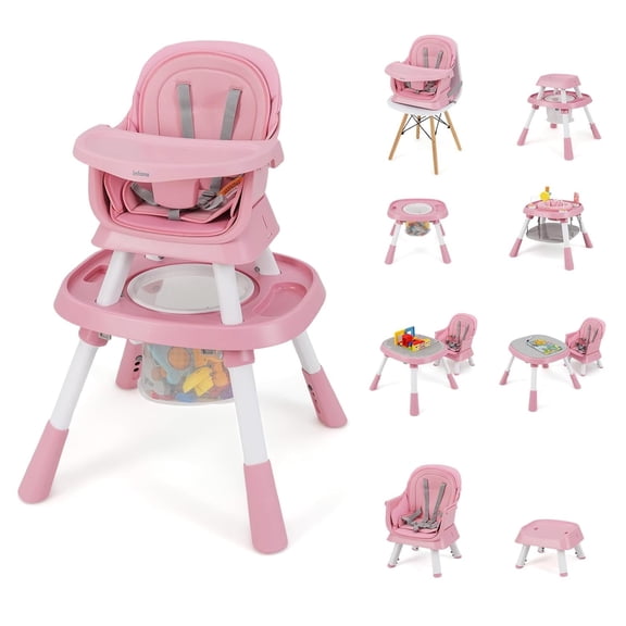 INFANS 9 in 1 High Chair, Convertible Baby Highchair for Babies and Toddlers, Table and Chair Set Building Block Infant Dining Booster Seat, Kids Stool with Activity Children Play Kitchen