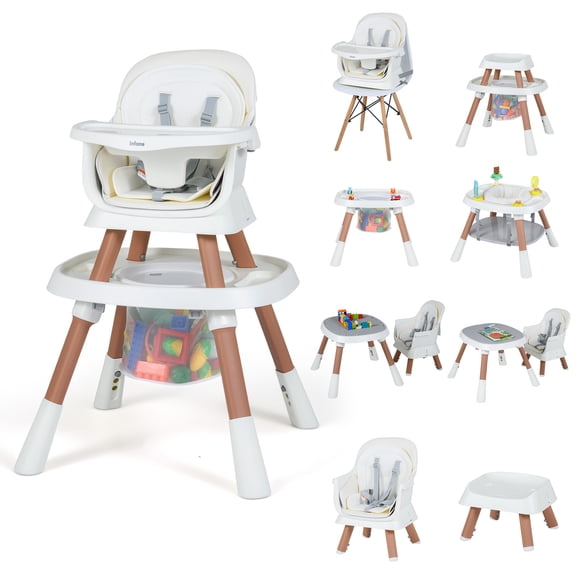 INFANS 9 in 1 High Chair, Convertible Baby Highchair for Babies and Toddlers, Table and Chair Set Building Block Infant Dining Booster Seat, Kids Stool with Activity Children Play Kitchen