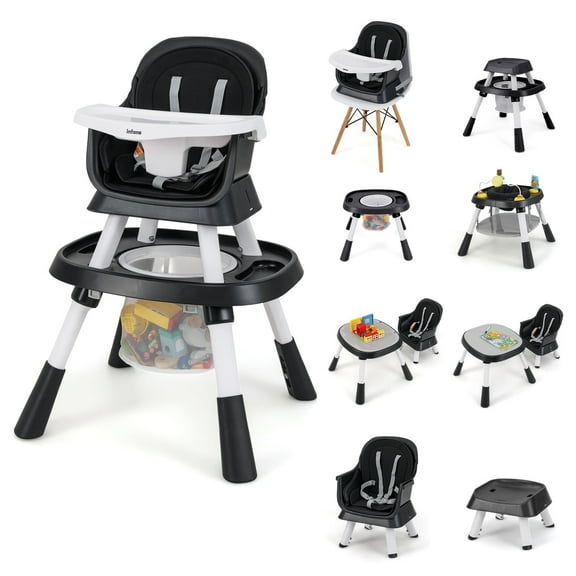 INFANS 9 in 1 High Chair, Convertible Baby Highchair for Babies and Toddlers, Table and Chair Set Building Block Infant Dining Booster Seat, Kids Stool with Activity Children Play Kitchen