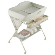 INFANS Baby Changing Table with Wheels, Portable Folding Diaper Station Nursery Organizer with Storage Basket, Hanging Rack, Adjustable Height, Safety Belt for Newborn Infant