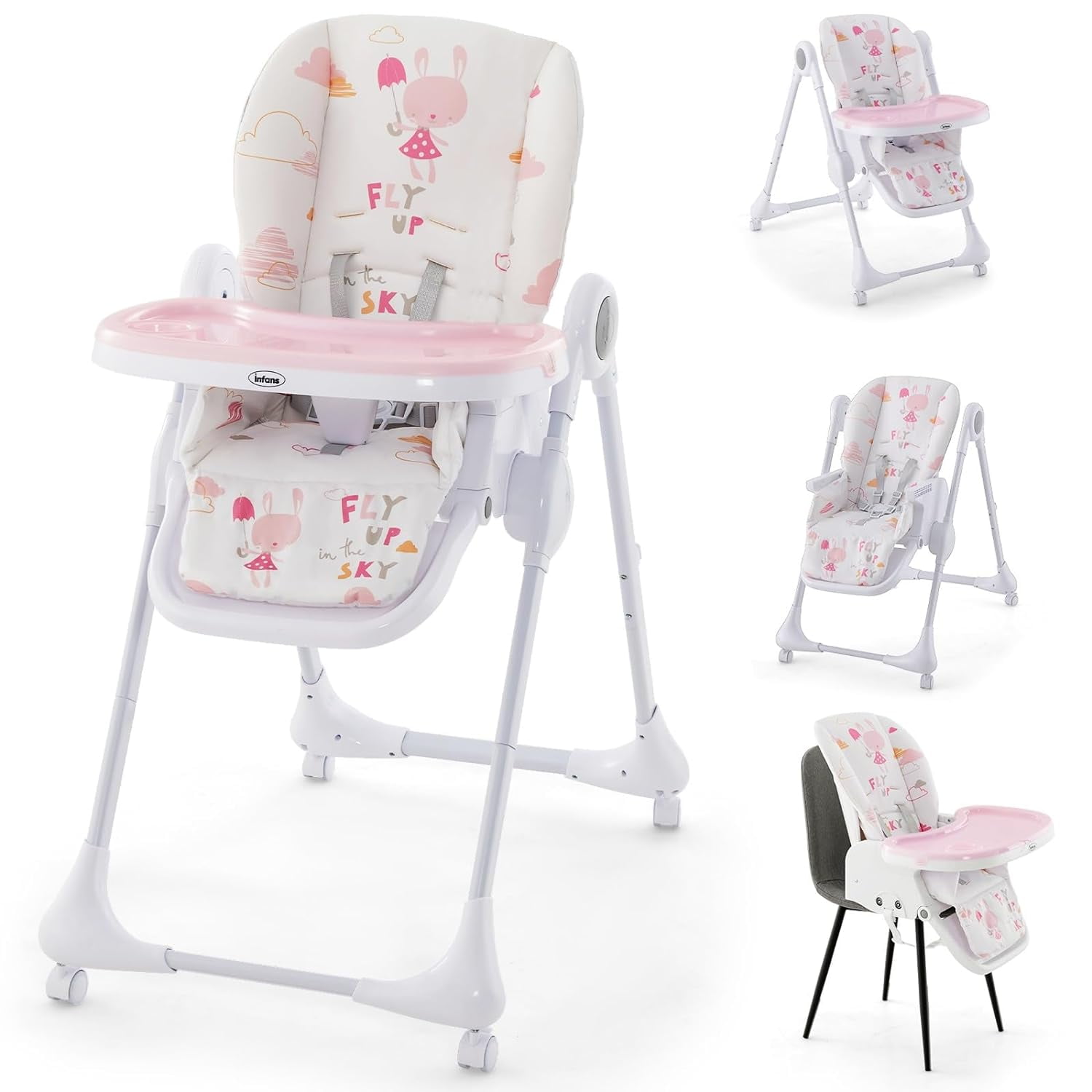 INFANS Baby High Chair, 3 in 1 Quick Folding Portable Highchair for