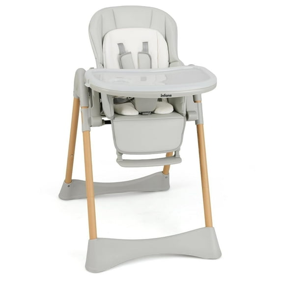INFANS Baby High Chair, High Chairs for Babies & Toddlers with Adjustable Height Backrest Footrest Removable Tray, Easy to Clean PU Seat Convertible Quick Folding Portable Highchair