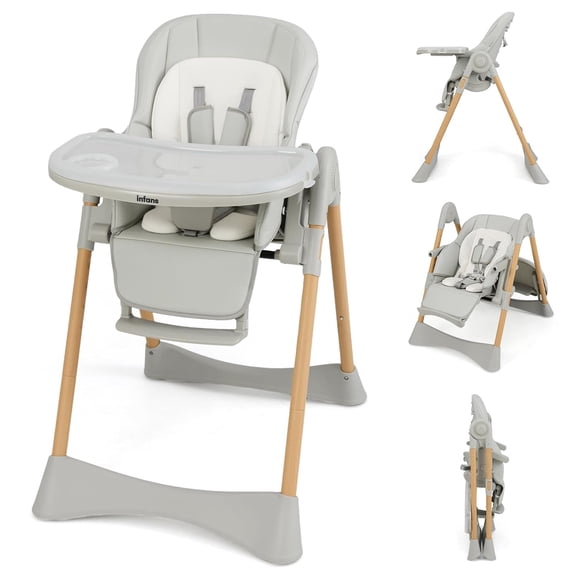 INFANS Baby High Chair, High Chairs for Babies & Toddlers with Adjustable Height Backrest Footrest Removable Tray, Easy to Clean PU Seat Convertible Quick Folding Portable Highchair