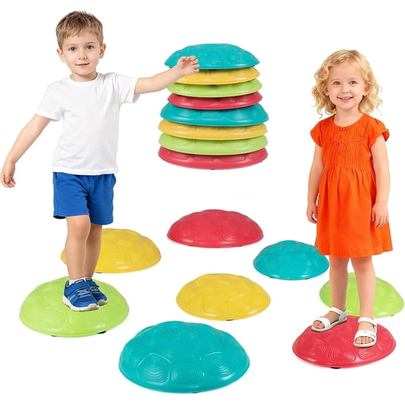 INFANS Balance Stepping Stones for Kids, 8pcs Non-Slip Plastic Balance Stones, Indoor Outdoor Coordination Balance Blocks Promote Sensory Toddler's Coordination Skills for Age 3-8 Years