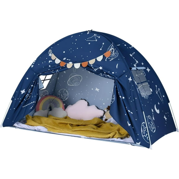 INFANS Bed Tent for Kids, Indoor Large Toddler Canopy Playhouse with Flags, Teepee Toys Gift for Boys Girls Aged 3 , 75’’ x 39’’ x 48’’