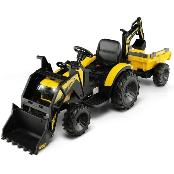 Infans 3-in-1 Kids Ride On Excavator Bulldozer 12V Electric Tractor Remote w/ Trailer