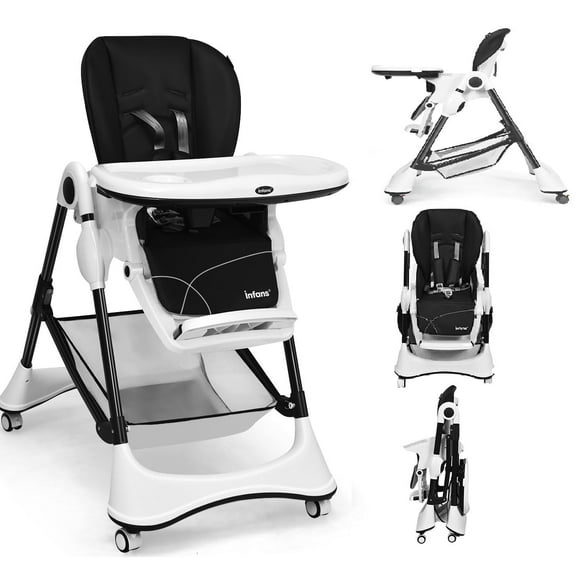 INFANS High Chair with One-Hand Removable Tray, 4 Lockable Wheels & Large Storage Basket - Multi-Adjustable Height, Recline & Footrest, Removable Cushion, Foldable for Baby, Infant& Toddler