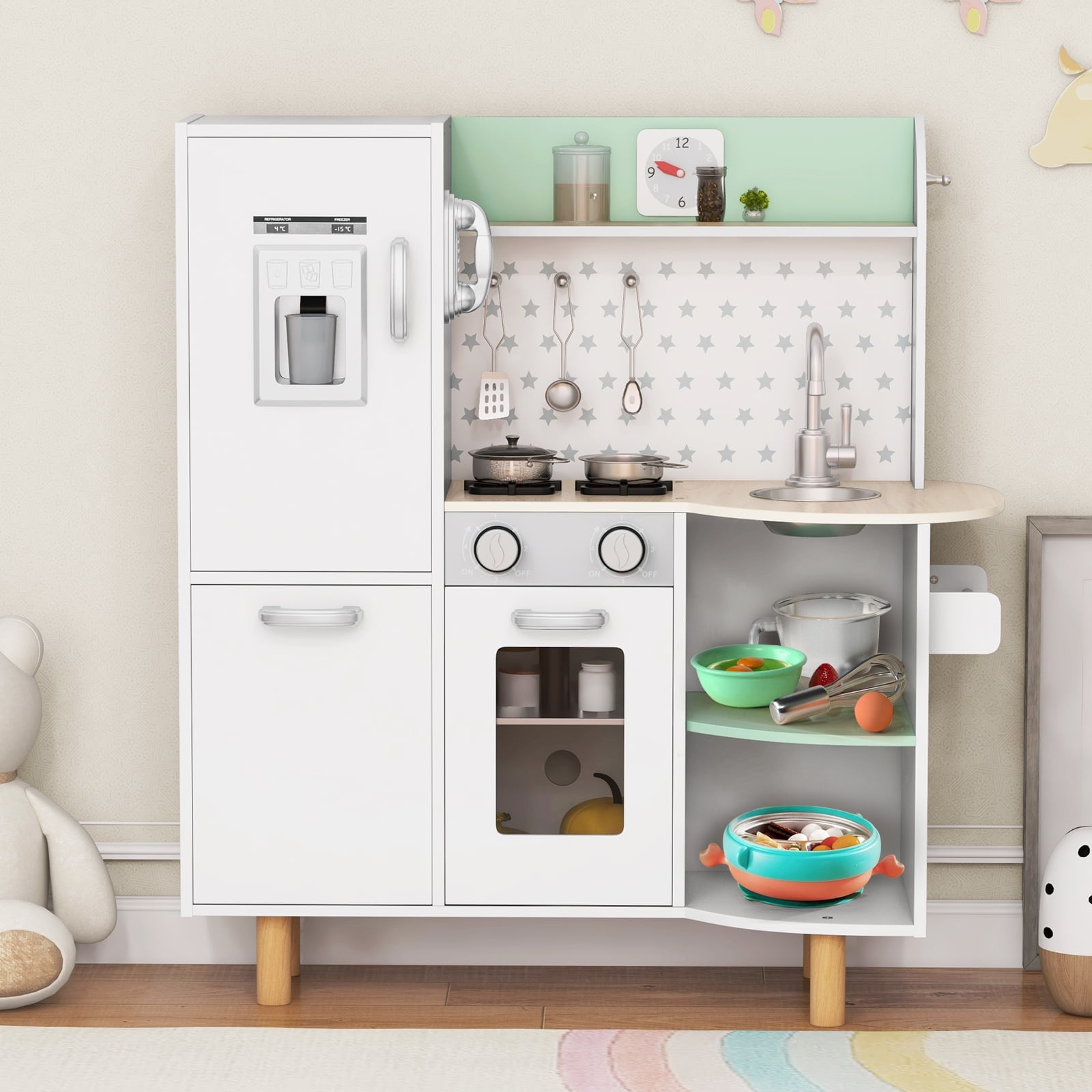 OLAKIDS Kid Kitchen Playset, Toddler Wooden Pretend Cooking Set with ...