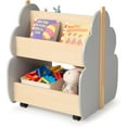 thumbnail image 1 of INFANS Kids Bookshelf with Wheels, Wooden Bookcase Toy Storage Cabinet Organizer Holder, Toddler Display Stand Book Rack for Bedroom Playroom Nursery Kindergarten, 1 of 9