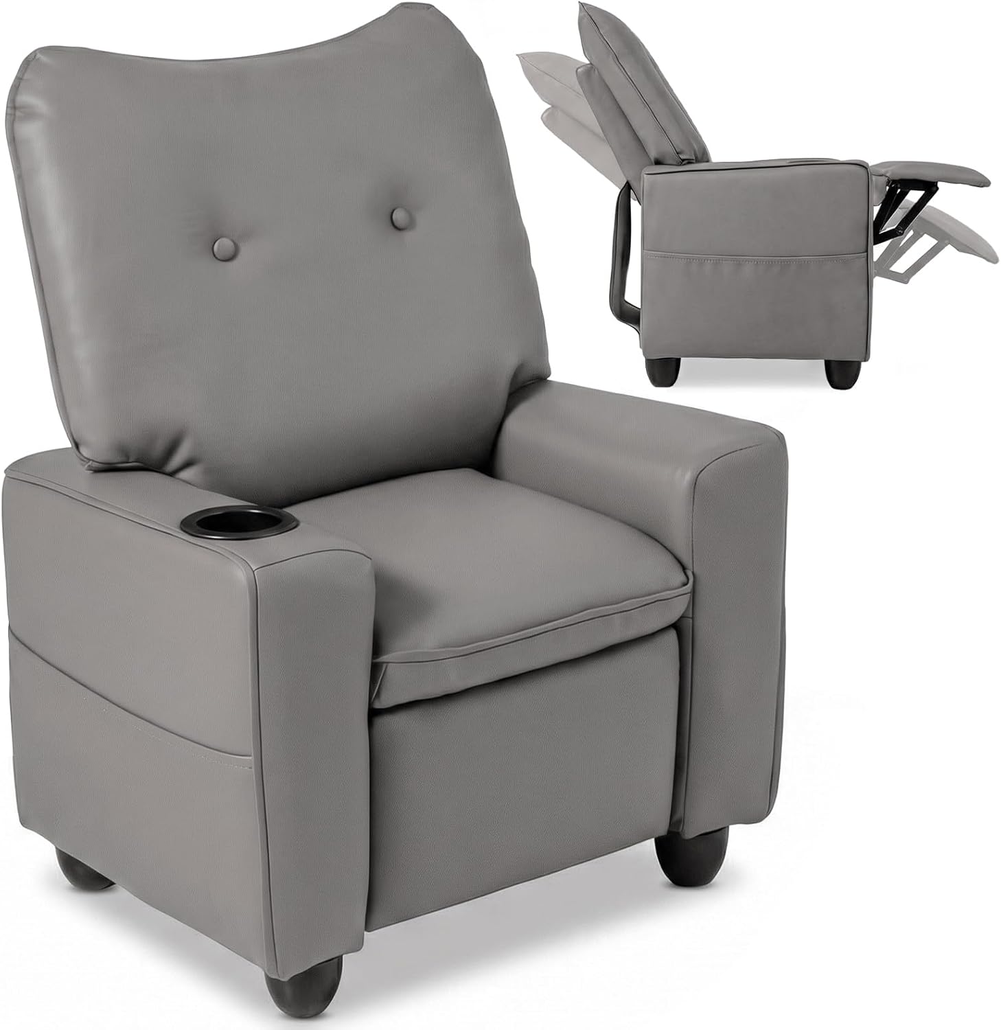 INFANS Kids Recliner Toddler Lounge Chair 105 150 Adjustable Backrest Footrest Cup Holder Side Pockets PU Leather Toddler Reclining Couch Children Bo: Key Details Before Checkout