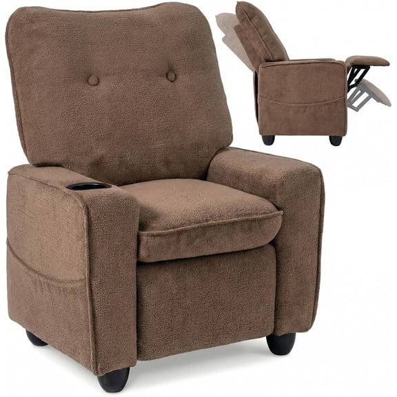 INFANS Kids Recliner, Toddler Lounge Chair with 105° to 150° Adjustable Backrest Footrest Cup Holder Side Pockets, PU Leather Toddler Reclining Couch for Children Boys Girls