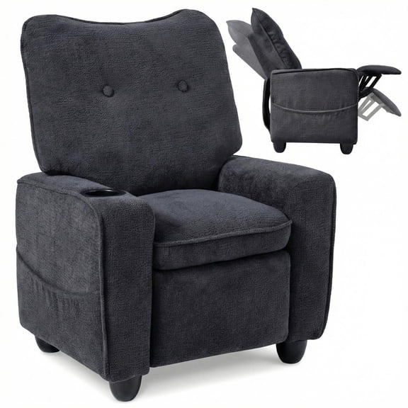 INFANS Kids Recliner, Toddler Lounge Chair with Adjustable Backrest Footrest Side Pockets Cup Holder 90 lbs Load, Velvet Fabric Toddler Couch
