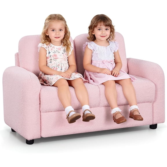 INFANS Kids Sofa, 2 Seat Soft Thick Upholstered Couch with Plush Fabric Solid Wooden Frame, Armrest Chair Lounge for Playroom Kids Boys Girls