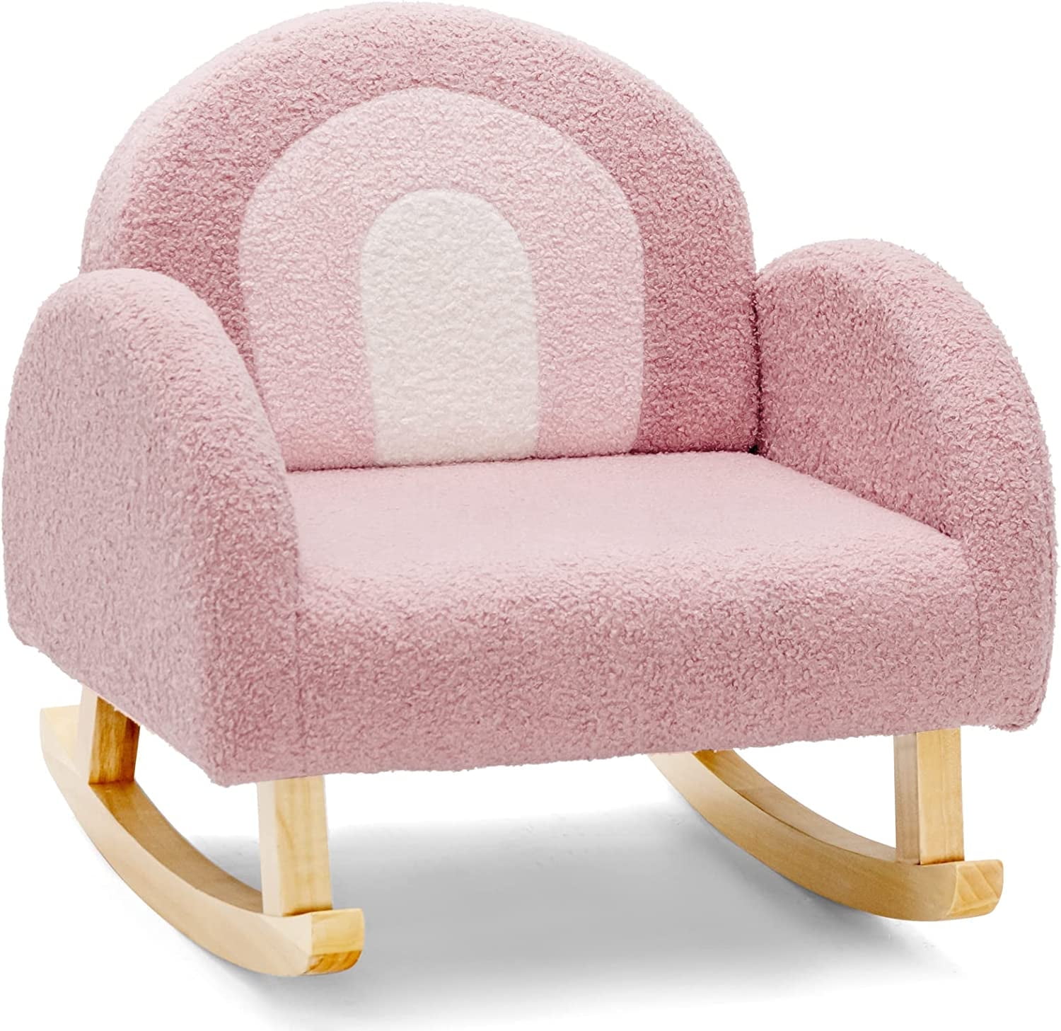 Pink Velvet Children's Rocking Armchair with Wooden Frame