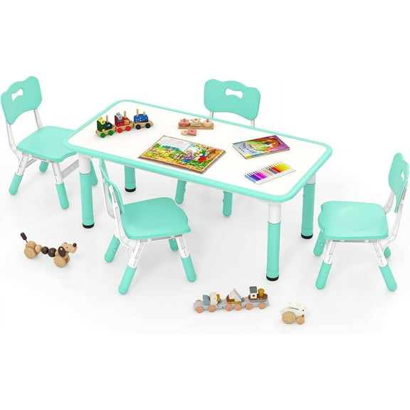OLAKIDS Kids Table and Chair Set, Height Adjustable Toddler Desk and 4 Chairs with Graffiti Desktop Non-Slip Legs, Large 47" L x 23.5" W Multi-Activity Art Table for Daycare Classroom Home