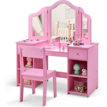 Fantasy Fields Gisele Polka Dot Vanity Set with Tri-Fold Mirror and Chair, Pink/Gold - Walmart.com