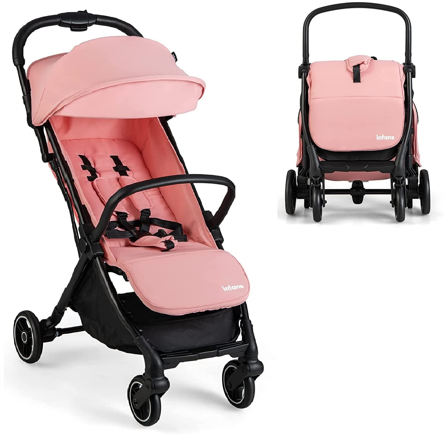 INFANS Lightweight Baby Stroller, 1 Second Fold, Compact Travel Stroller for Airplane with Aluminium Frame, Adjustable Backrest and Canopy, Foldable Infant Toddler Stroller