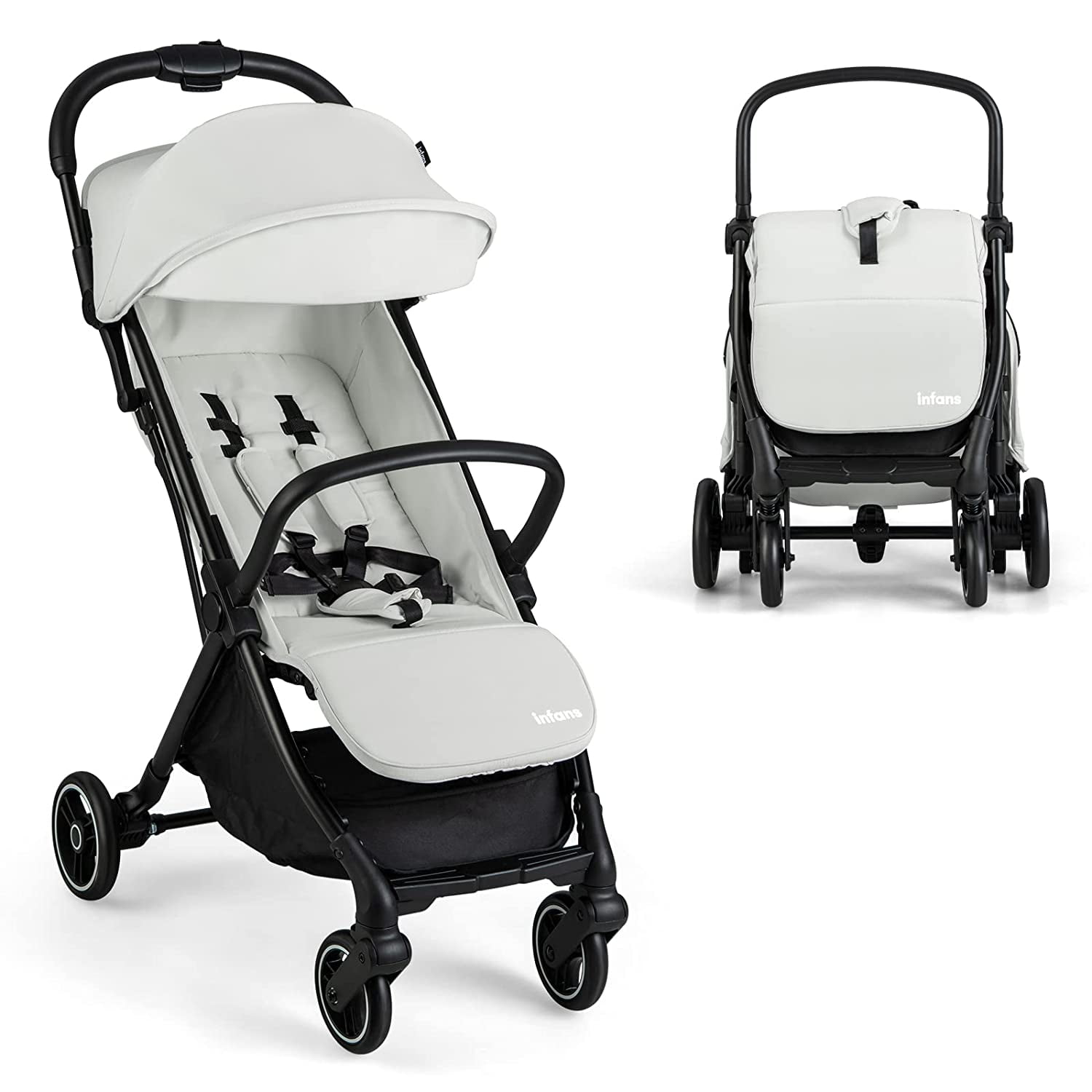 INFANS Lightweight Baby Stroller One Hand Gravity Fold Compact Travel Stroller for Airplane with Aluminium Frame Adjustable Backrest and Canopy Foldable Infant Toddler Stroller Walmart