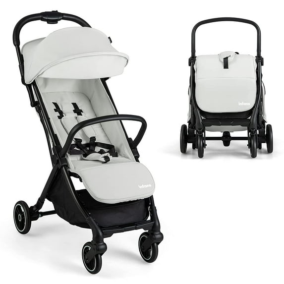 INFANS Lightweight Baby Stroller, One-Hand Gravity Fold, Compact Travel Stroller for Airplane with Aluminium Frame, Adjustable Backrest and Canopy, Foldable Infant Toddler Stroller
