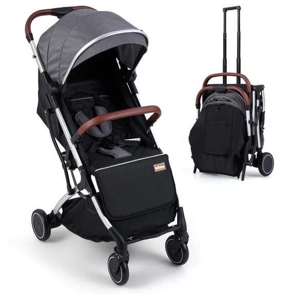 INFANS Travel Stroller, Lightweight Compact Baby Stroller for Airplane with One-Hand Fold, Multi-Position Recline, Canopy, 4 Wheel Suspension, Storage Basket
