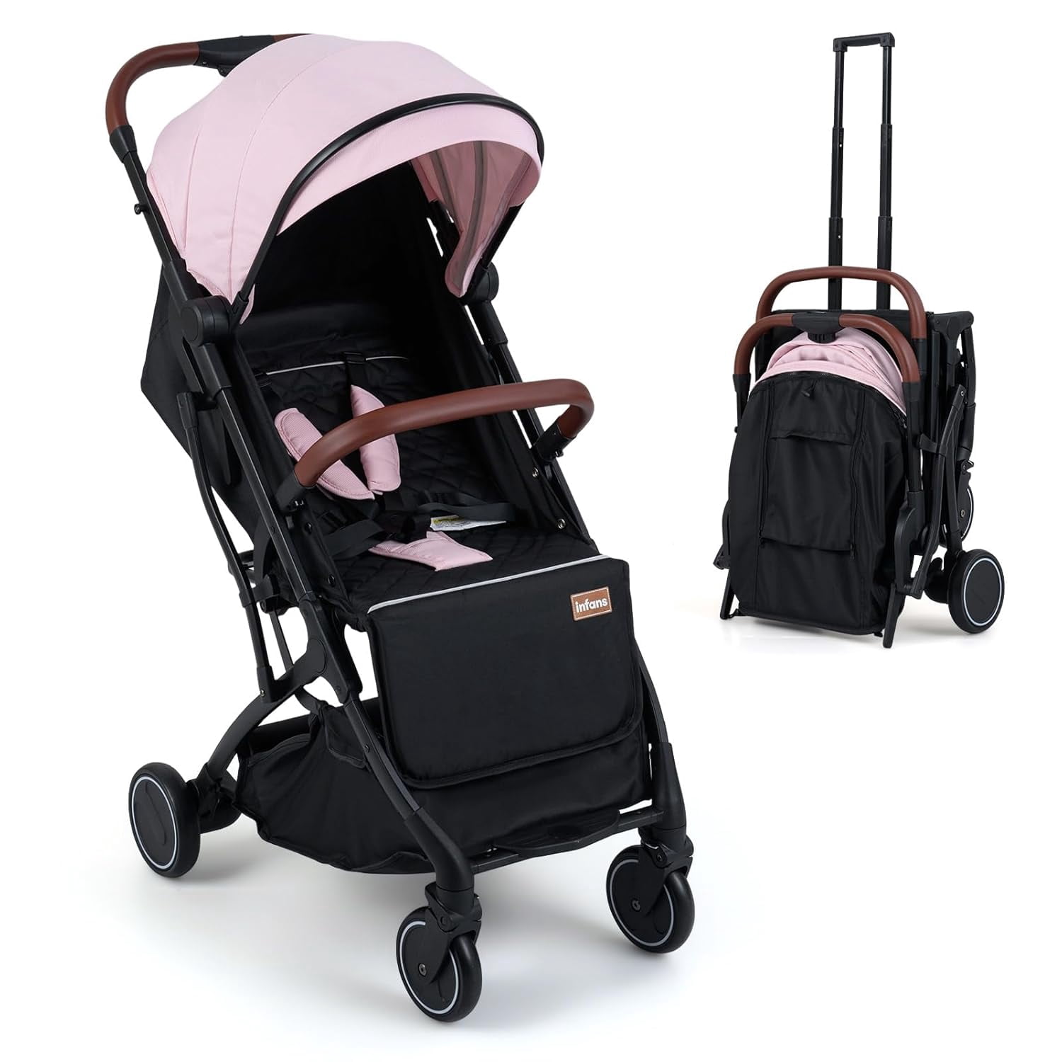 INFANS Travel Stroller, Lightweight Compact Baby Stroller for Airplane with One-Hand Fold, Multi-Position Recline, Canopy, 4 Wheel Suspension, Storage Basket