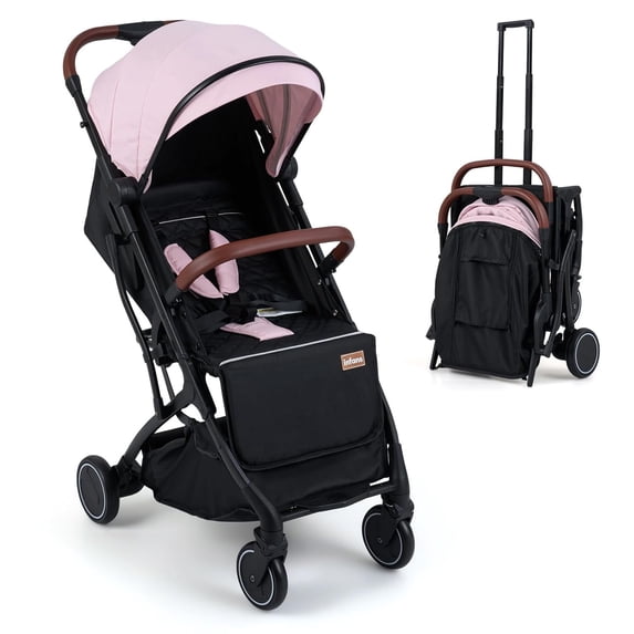 INFANS Travel Stroller, Lightweight Compact Baby Stroller for Airplane with One-Hand Fold, Multi-Position Recline, Canopy, 4 Wheel Suspension, Storage Basket