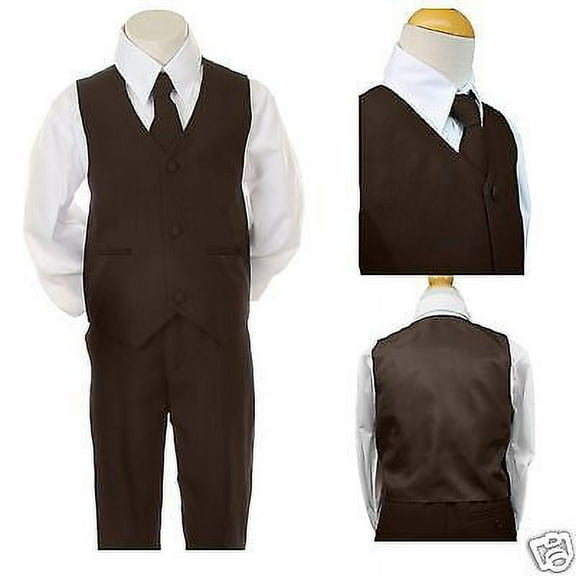 INFANT TODDLER BOYS EASTER FORMAL WEDDING PARTY VEST SETS SUITS DARK BROWN S-7