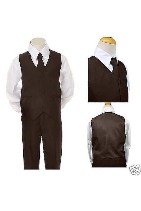 INFANT TODDLER BOYS EASTER FORMAL WEDDING PARTY VEST SETS SUITS DARK BROWN S-7