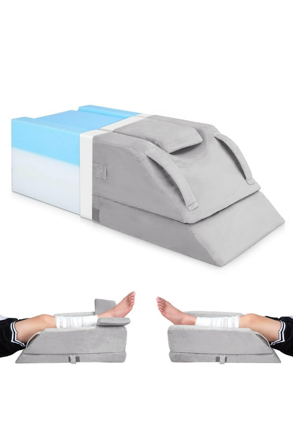 4-Height Adjustable Leg Elevation Pillows for After Surgery, Injuries, or Rest, Ankle Knee and Leg Wedge Pillow for Sleeping with 3 Handles and Insert Pad, Washable Velvet Cover