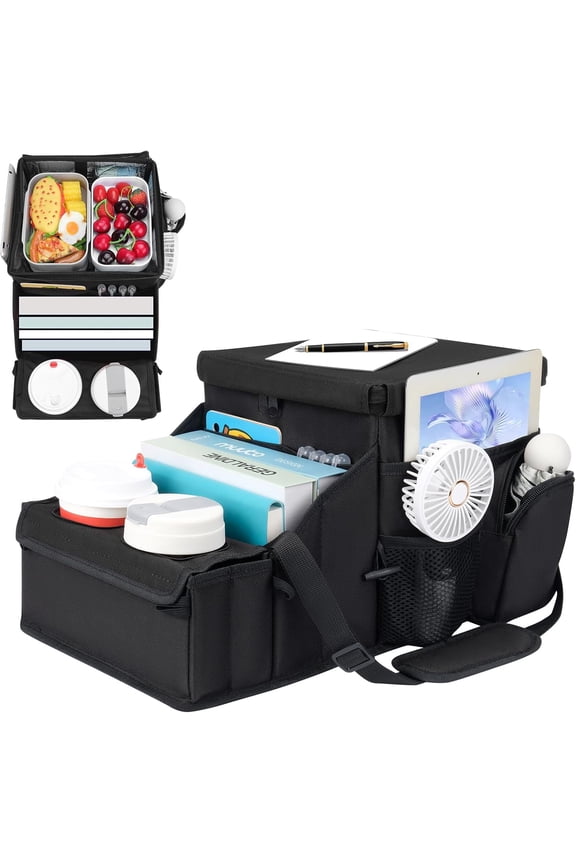 Car Seat Organizer, Backseat Van Organizer with Cup Holders for Car Front Passenger and Back Seat, Carseat Storages with Cooler Compartment for Kids and Adults for Toy, Snacks, Black