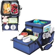 INFANZIA Car Seat Organizer, Backseat Van Organizer with Cup Holders for Car Front Passenger and Back Seat, Carseat Storages with Cooler Compartment for Kids an