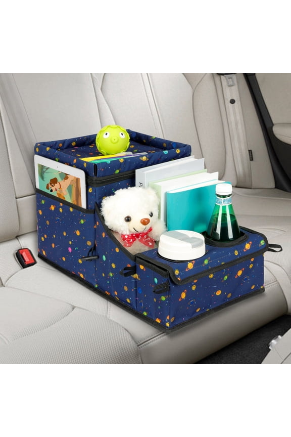 Car Seat Organizer, Backseat Van Organizer with Cup Holders for Car Front Passenger and Back Seat, Carseat Storages with Cooler Compartment for Kids and Adults for Toy, Snacks , Dark blue