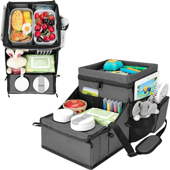 INFANZIA Car Seat Organizer, Backseat Van Organizer with Cup Holders for Car Front Passenger and Back Seat, Carseat Storages with Cooler Compartment for Kids and Adults for Toy, Snacks, Gray